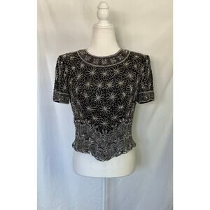 PAPELL BOUTIQUE EVENING SILK BEADED TOP